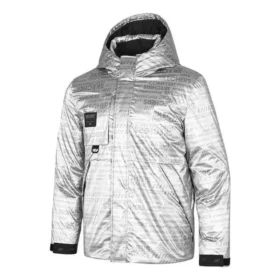 Chaqueta de plumón con capucha y letras estampadas «Silver Black»