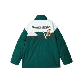 Chaqueta de plumón con cremallera y letras impresas de la serie Sport Lifestyle «Verde, marrón claro y blanco»