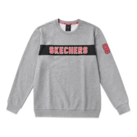 Jersey de punto con estampado de letras Skechers para hombre, gris