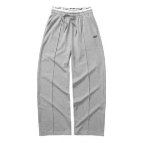 Pantalones informales rectos de pierna ancha con cintura elástica «Gris Negro»