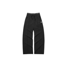 Pantalones informales rectos de pierna ancha con cintura elástica «Gris Negro»