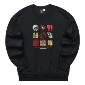 Sudadera de cuello redondo de punto estampado de la serie de Año Nuevo «Negro, rojo y amarillo»