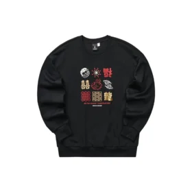 Sudadera de cuello redondo de punto estampado de la serie de Año Nuevo «Negro, rojo y amarillo»