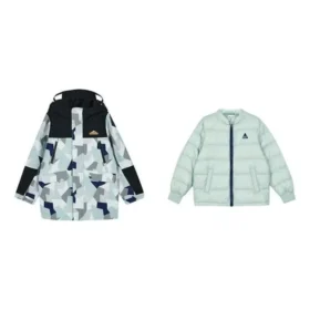 Traje con chaqueta con capucha y cremallera con estampado completo «Verde azulado, negro y blanco»