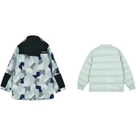 Traje con chaqueta con capucha y cremallera con estampado completo «Verde azulado, negro y blanco»