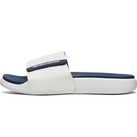 Zapatillas de casa de talón plano con velcro para exterior, blancas y azules